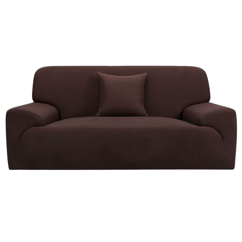 Stretch Sofa Cover Solid Couch Covers with One Pillowcase Chocolate Color Medium